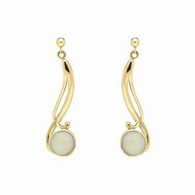 9ct Yellow Gold Opal Round Scroll Drop Earrings