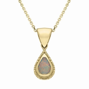 9ct Yellow Gold Opal Small Beaded Pear Necklace