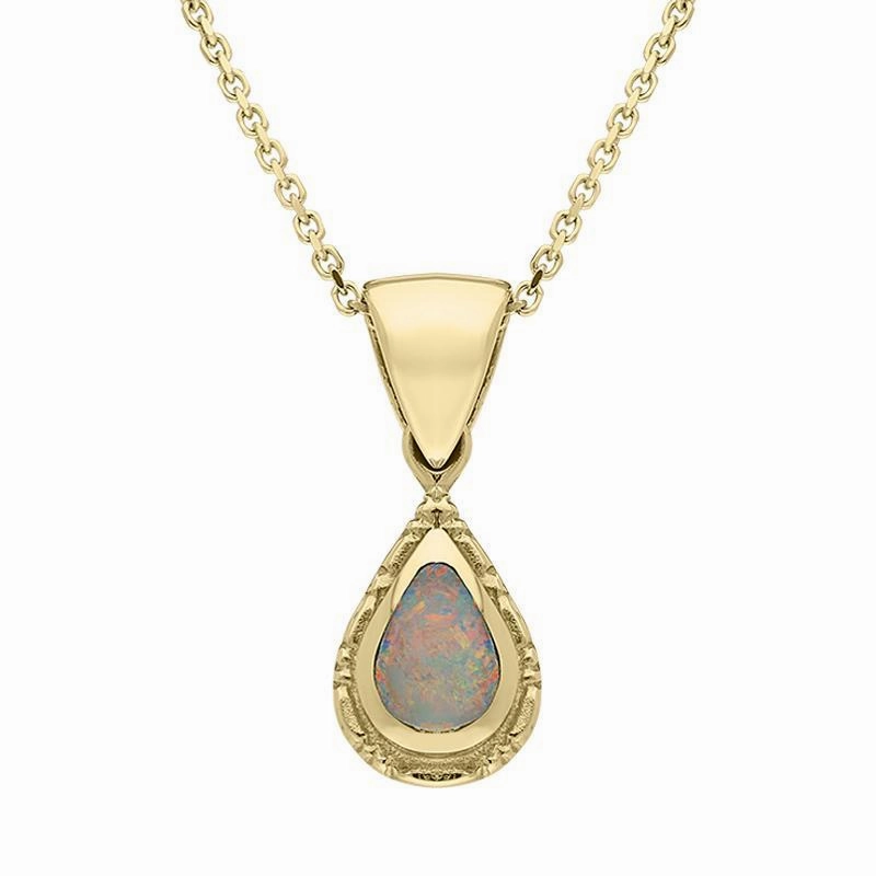 9ct Yellow Gold Opal Small Beaded Pear Necklace