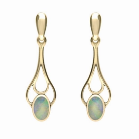 9ct Yellow Gold Opal Spoon Drop Earrings