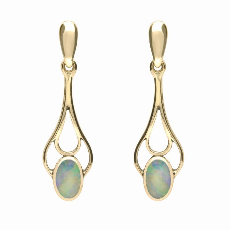 9ct Yellow Gold Opal Spoon Drop Earrings