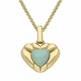 9ct Yellow Gold Opal Stone in Ridged Heart Necklace