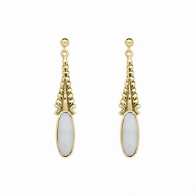9ct Yellow Gold Opal Tapered Flute Drop Earrings