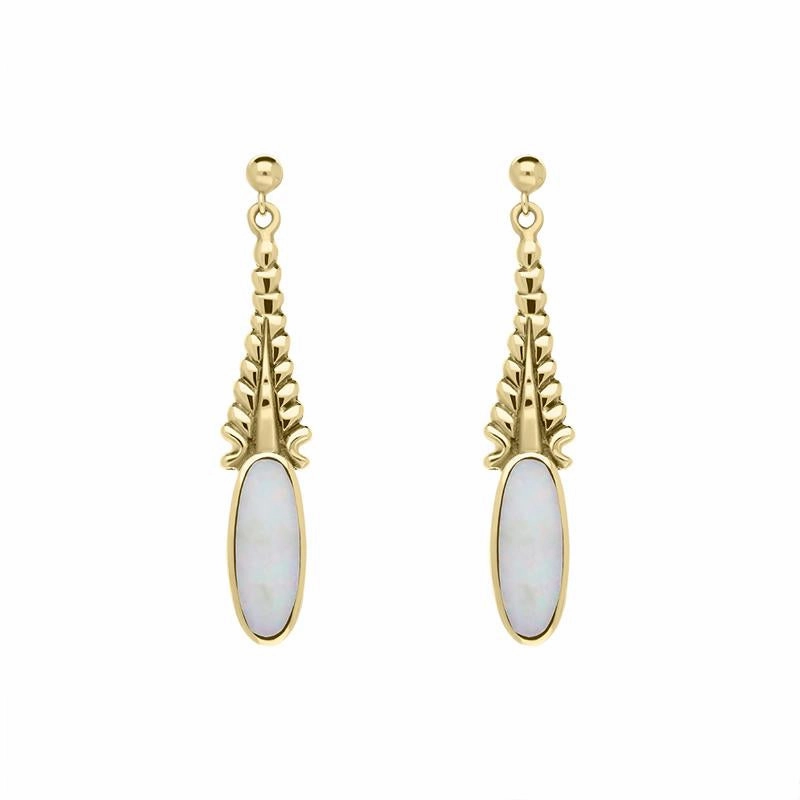 9ct Yellow Gold Opal Tapered Flute Drop Earrings