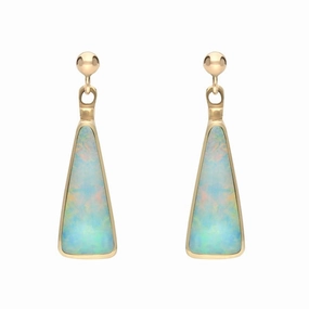 9ct Yellow Gold Opal Triangle Drop Earrings