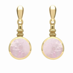 9ct Yellow Gold Pink Mother of Pearl Bottle Top Drop Earrings