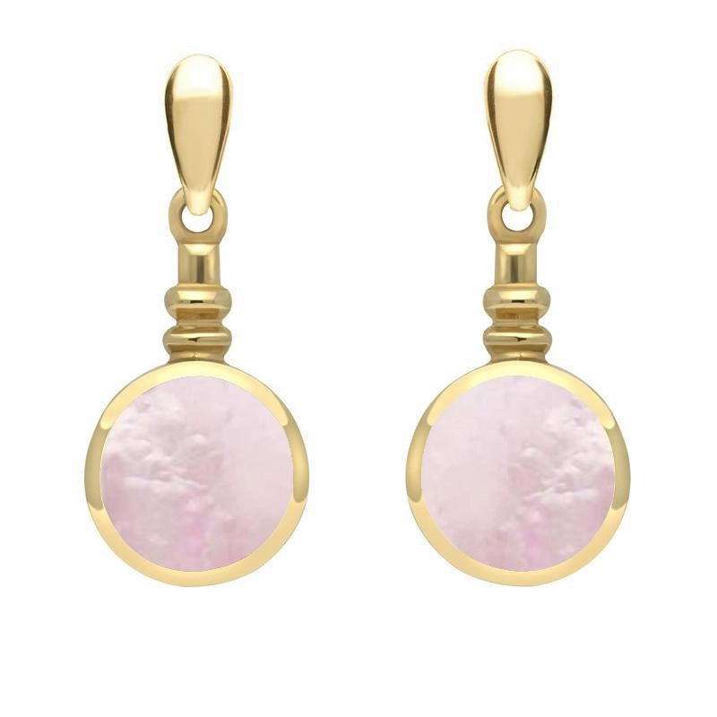 9ct Yellow Gold Pink Mother of Pearl Bottle Top Drop Earrings