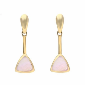 9ct Yellow Gold Pink Mother of Pearl Curved Triangle Drop Earrings