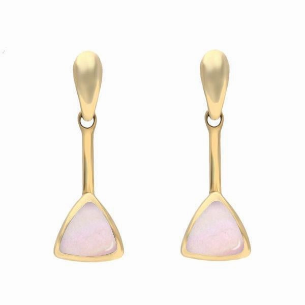 9ct Yellow Gold Pink Mother of Pearl Curved Triangle Drop Earrings