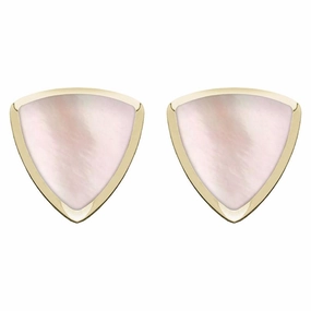 9ct Yellow Gold Pink Mother of Pearl Curved Triangle Stud Earrings