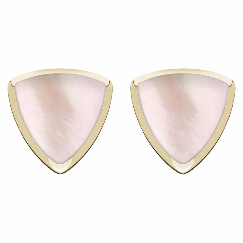 9ct Yellow Gold Pink Mother of Pearl Curved Triangle Stud Earrings