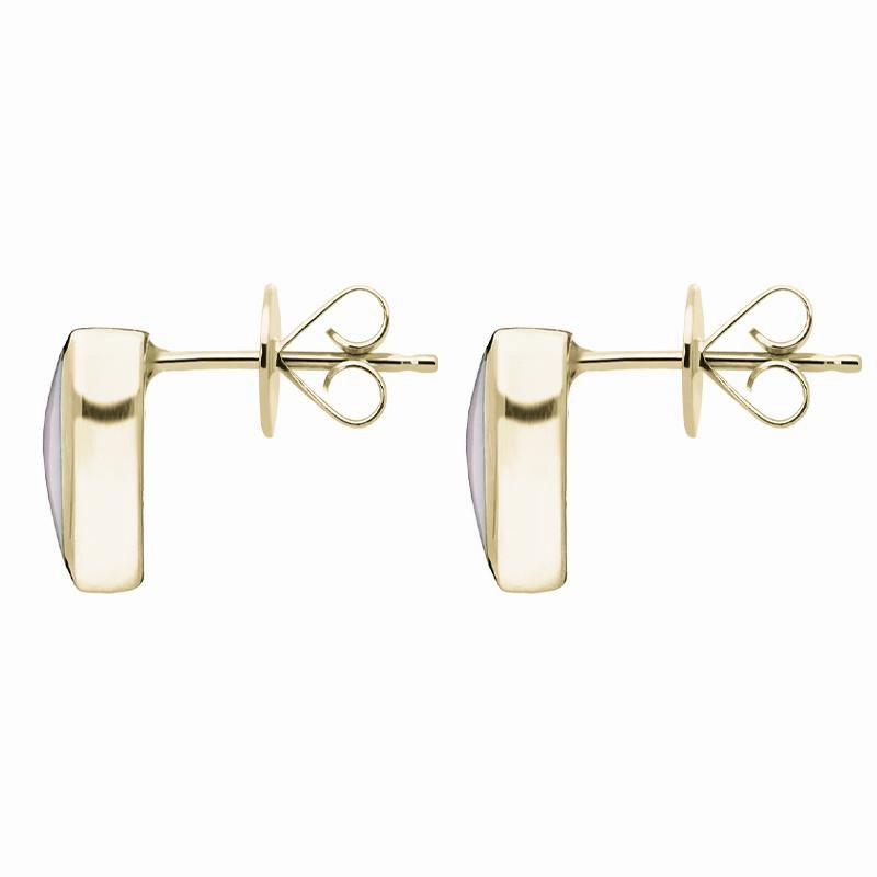 9ct Yellow Gold Pink Mother of Pearl Curved Triangle Stud Earrings
