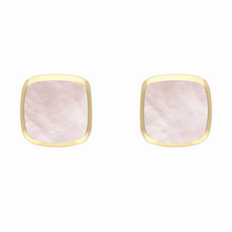9ct Yellow Gold Pink Mother of Pearl Dinky Cushion Stud Earrings