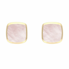 9ct Yellow Gold Pink Mother of Pearl Dinky Cushion Stud Earrings