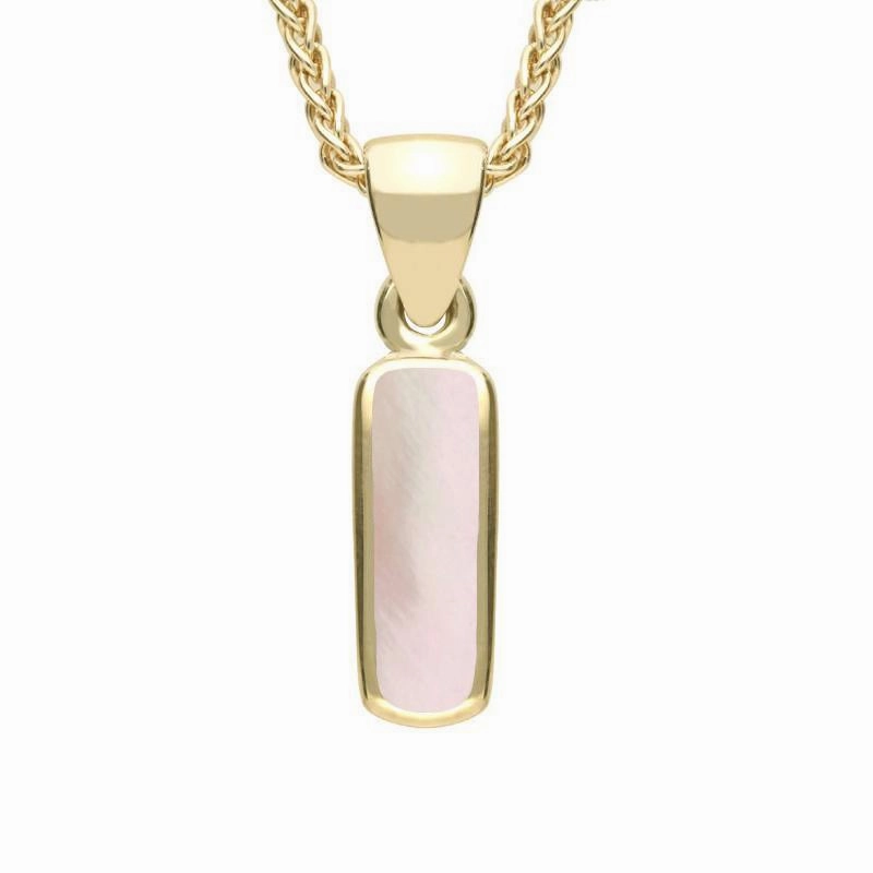 9ct Yellow Gold Pink Mother of Pearl Dinky Oblong Necklace