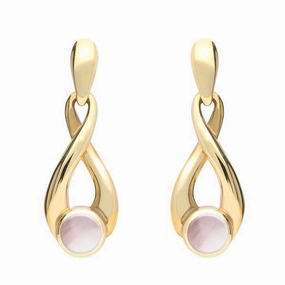 9ct Yellow Gold Pink Mother of Pearl Eternity Loop Drop Earrings