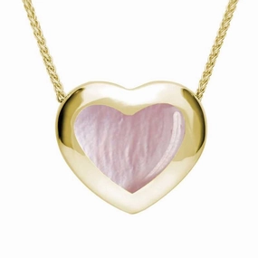 9ct Yellow Gold Pink Mother Of Pearl Framed Heart Necklace