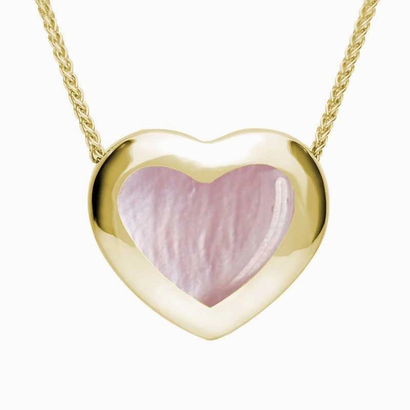 9ct Yellow Gold Pink Mother Of Pearl Framed Heart Necklace