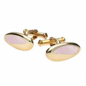 9ct Yellow Gold Pink Mother Of Pearl Freeform Oval Cufflinks