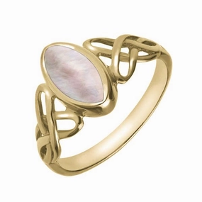 9ct Yellow Gold Pink Mother of Pearl Marquise Celtic Ring