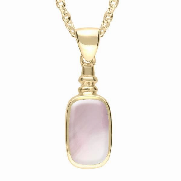 9ct Yellow Gold Pink Mother of Pearl Oblong Bottle Top Necklace