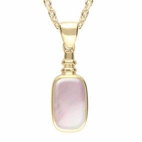 9ct Yellow Gold Pink Mother of Pearl Oblong Bottle Top Necklace