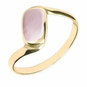 9ct Yellow Gold Pink Mother of Pearl Oblong Twist Ring
