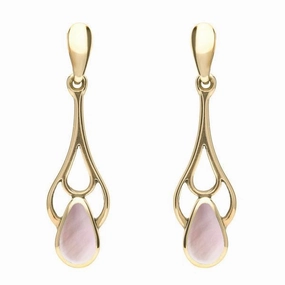 9ct Yellow Gold Pink Mother of Pearl Pear Spoon Earrings