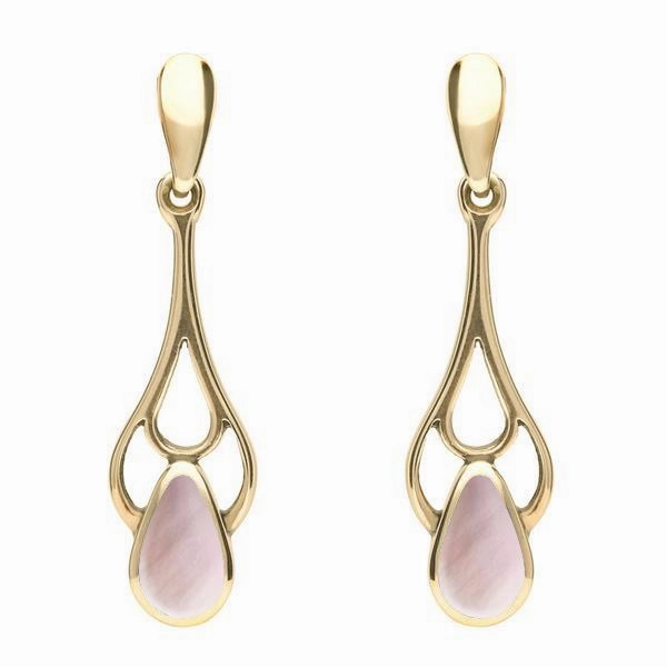 9ct Yellow Gold Pink Mother of Pearl Pear Spoon Earrings
