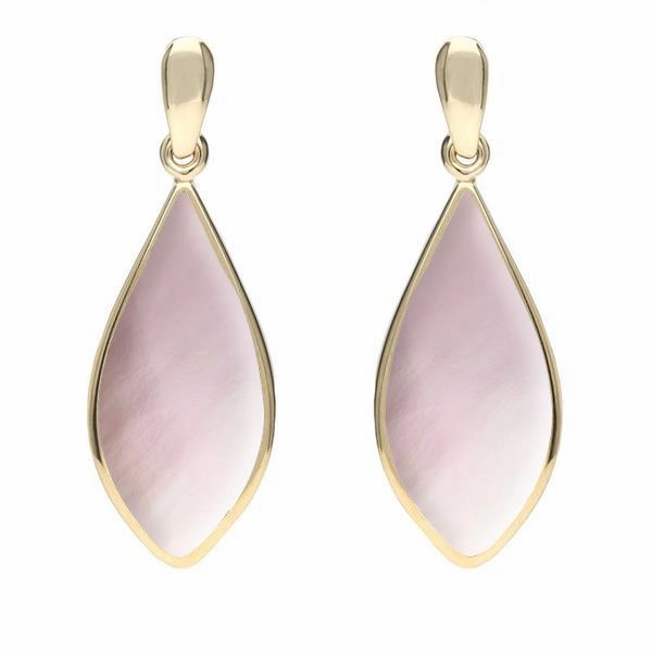 9ct Yellow Gold Pink Mother of Pearl Pointed Pear Drop Earrings