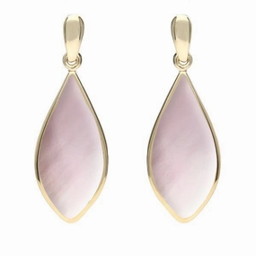 9ct Yellow Gold Pink Mother of Pearl Pointed Pear Drop Earrings
