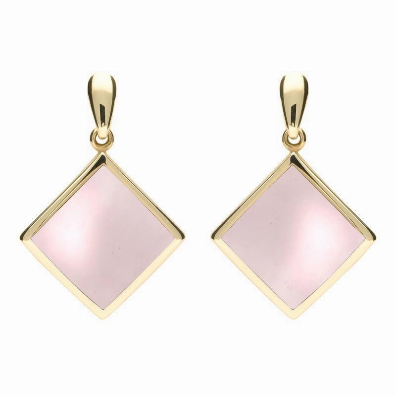 9ct Yellow Gold Pink Mother of Pearl Rhombus Drop Earrings