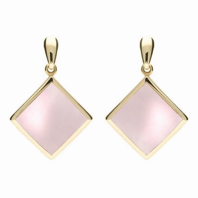 9ct Yellow Gold Pink Mother of Pearl Rhombus Drop Earrings