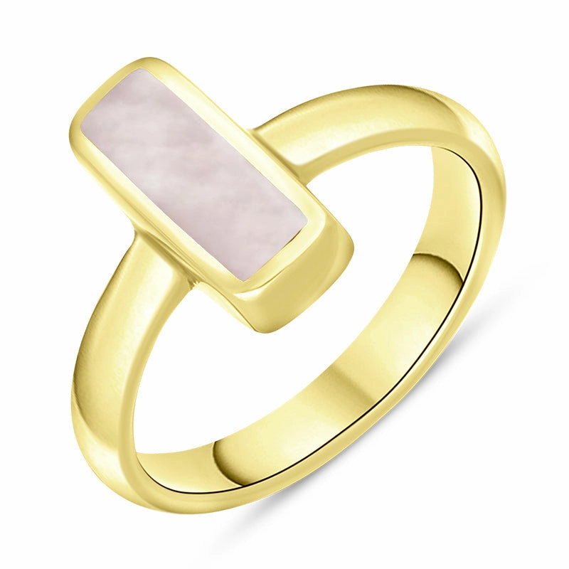 9ct Yellow Gold Pink Mother of Pearl Slim Oblong Ring