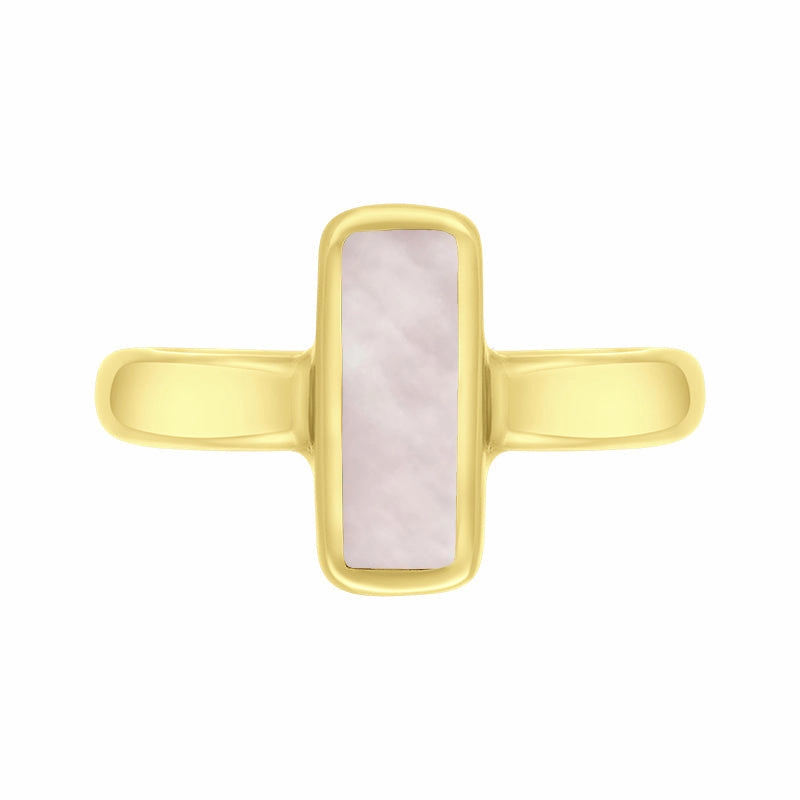 9ct Yellow Gold Pink Mother of Pearl Slim Oblong Ring