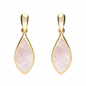 9ct Yellow Gold Pink Mother of Pearl Small Pointed Pear Drop Earrings