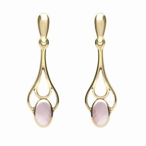 9ct Yellow Gold Pink Mother of Pearl Spoon Drop Earrings