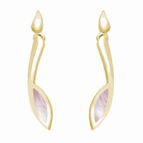 9ct Yellow Gold Pink Mother Of Pearl Toscana Long Marquise Drop Earrings