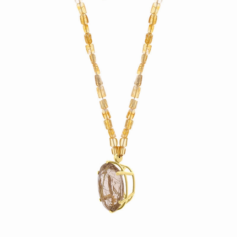 9ct yellow Gold Rutilated Quartz Citrine Necklace D