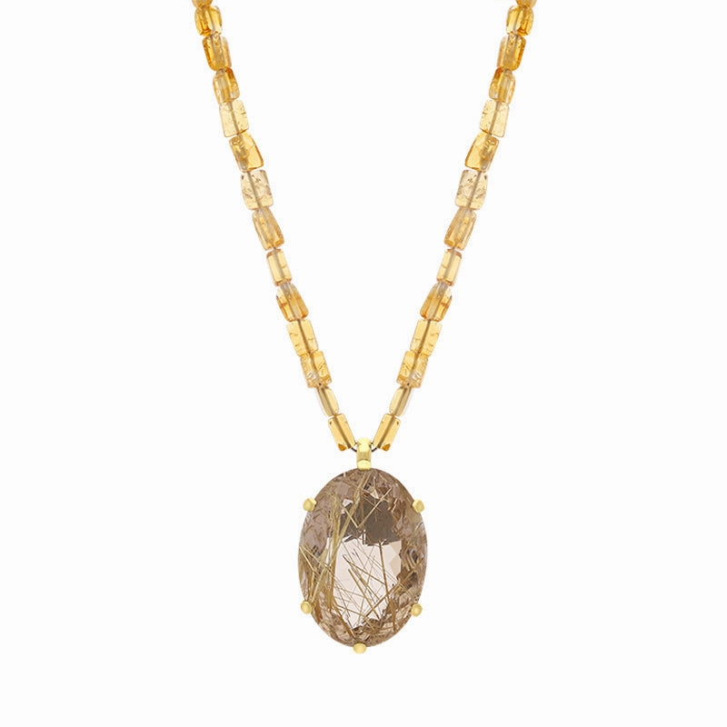9ct yellow Gold Rutilated Quartz Citrine Necklace D
