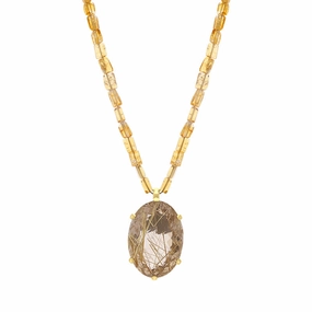 9ct yellow Gold Rutilated Quartz Citrine Necklace D