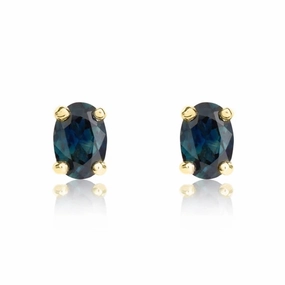 9ct Yellow Gold Sapphire 6x4mm Oval Claw Set Stud Earrings