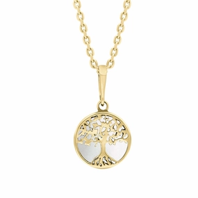 9ct Yellow Gold Small Bauxite Round Tree of Life Necklace