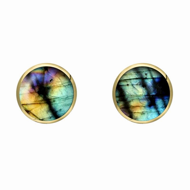 9ct Yellow Gold Spectrolite 6mm Classic Medium Round Stud Earrings