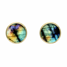 9ct Yellow Gold Spectrolite 6mm Classic Medium Round Stud Earrings