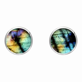 9ct Yellow Gold Spectrolite 8mm Classic Large Round Stud Earrings