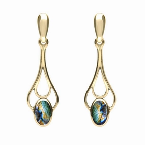 9ct Yellow Gold Spectrolite Spoon Drop Earrings