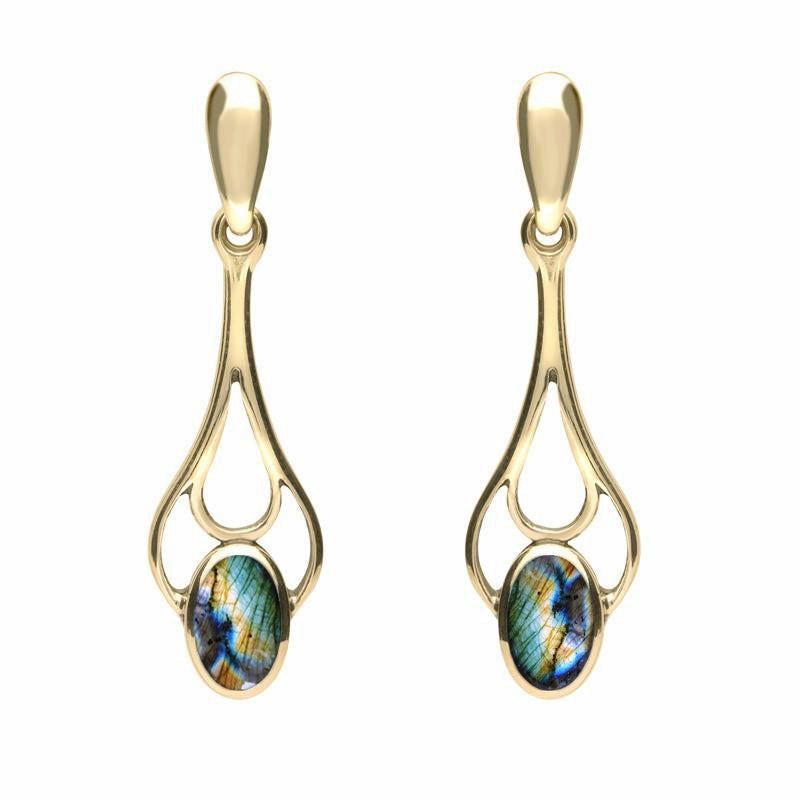 9ct Yellow Gold Spectrolite Spoon Drop Earrings