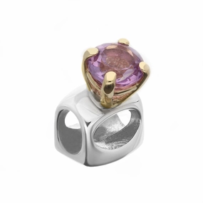 9ct Yellow Gold Sterling Silver Amethyst Stepping Stones 5mm Round Claw Set Charm