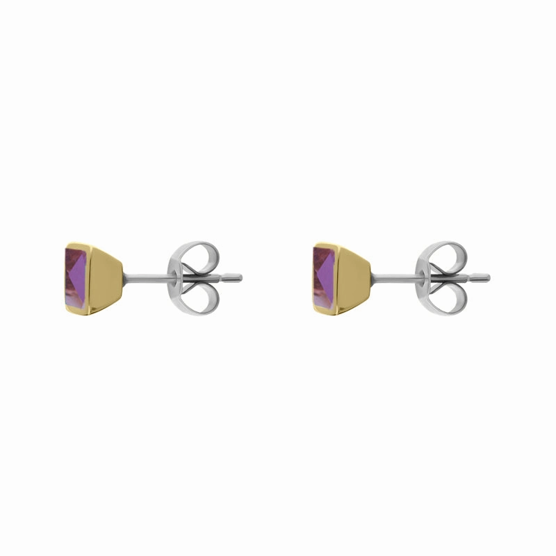9ct Yellow Gold Sterling Silver Amethyst Stepping Stones Square Stud Earrings